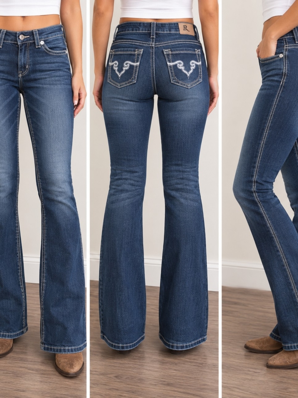 Royal Blue Jeans Women’s Dark Wash Bootcut Flare Western Y2K Embroidered Pockets
